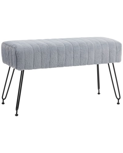 Plush Upholstered Bed End Bench, Wood and Metal, 82x30x47 cm, Grey and Black
