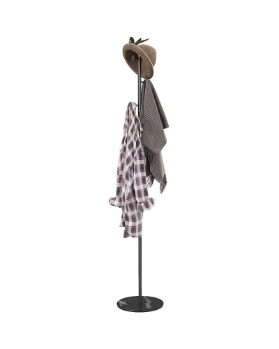 Free-Standing Coat Rack with 6 Steel Disc Hooks and Slate Base, Black