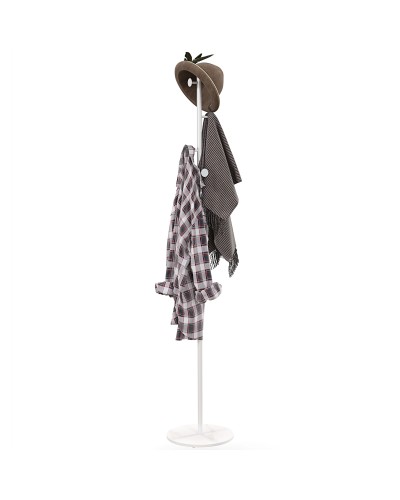 Freestanding Coat Rack with 6 Steel Disc Hooks and Slate Base, White