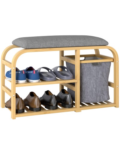 Entryway Shoe Bench with Padded Seat, Slatted Design, Pull-Out Basket, 70x30x45 cm, Wood