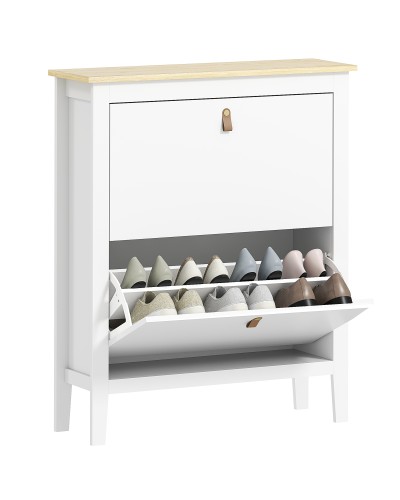  Scarpiera Slim 2 Cassetti per 14 Paia di Scarpe Taglia EU44 e Ripiani Regolabili, 80x24x95.5cm, Bianco
