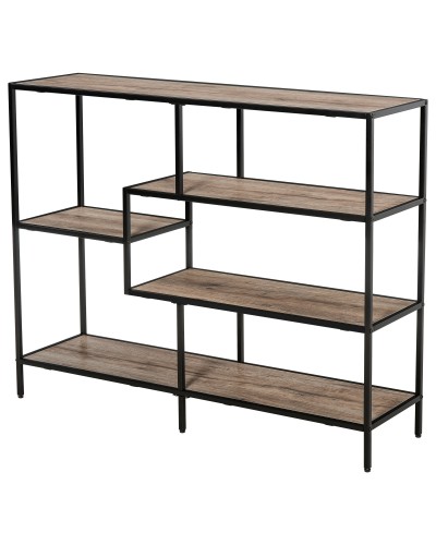  Scaffale Libreria Asimmetrica in Stile Industriale, in Legno e Metallo Nero, 120x32x95cm