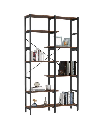  Grande Scaffale Libreria da Parete in Legno e Metallo Nero con 6 Ripiani, Stile Vintage Industriale, 100x30x182cm