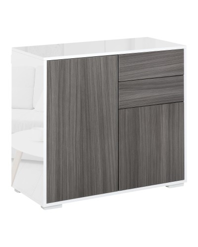  Mobiletto 2 Cassetti e 2 Ante, Apertura a Pressione, Mobile con 2 Cassetti e 2 Ante per Casa e Ufficio, 79x36x74cm, Grigio Chia