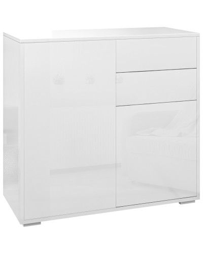  Credenza Moderna con 2 Armadietti e 2 Cassetti con Apertura a Pressione, 79x36x74cm, Bianco Lucido