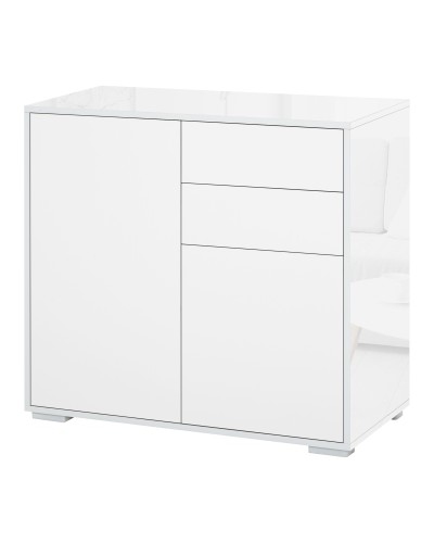 Mobiletto 2 Cassetti e 2 Ante, Apertura a Pressione, Mobile con 2 Cassetti e 2 Ante per Casa e Ufficio, 79x36x74cm, Bianco Opac