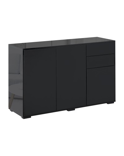  Mobiletto Multiuso Nero con 2 Cassetti e 2 Armadietti ad Apertura a Pressione, 117x36x74cm