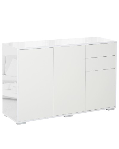 White Wooden Multi-Purpose Cabinet with 2 Drawers and 2 Push-to-Open Doors, 117x36x74 cm