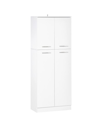 Multipurpose Mobile Storage Cabinet with 2 Cupboards and Adjustable Shelves, MDF, 59x31x155cm, White
