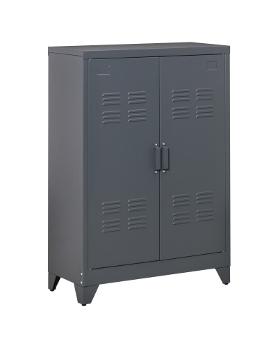 Multipurpose Metal Cabinet with 2 Doors, Industrial Style for Home and Garage, 75x33x110cm, Grey