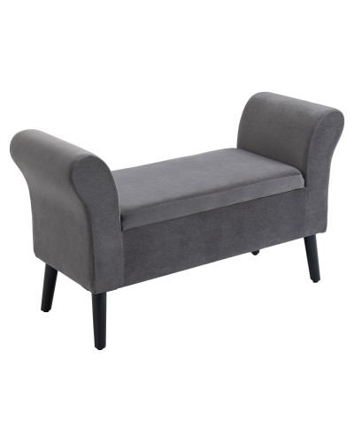  Panca Contenitore Imbottita per Camera in Tessuto Vellutato con Braccioli, 111.5x41x65cm - Grigio