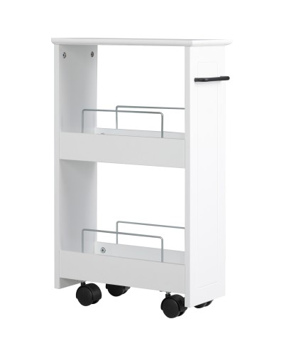 MDF Wood Multipurpose Space Saving Trolley Cart with Wheels, 42.5x20.3x66.7cm, White
