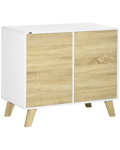 Multipurpose Cabinet with 2 Push-to-Open Doors and Adjustable Wooden Shelves, 80x40x70cm, White and Oak