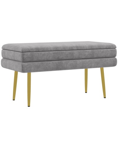  Panca Fondo Letto con Spazio Portaoggetti, in Acciaio e Poliestere, 79.5x37.5x43 cm, Grigia