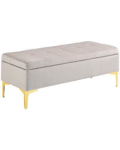 Velvet Upholstered Ottoman Storage Bench with Gold Legs, 120x44x44.5cm, Light Grey