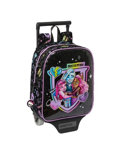 Trolley Scolaire Monster High Noir - Sac à Dos à Roulettes Fille 22x27x10 cm
