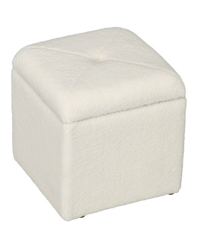 Teddy Fabric Padded Storage Pouf for Living Room & Bedroom, 39x39x39cm, Cream