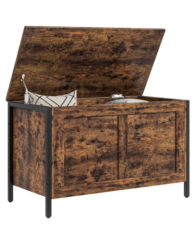  Cassapanca in Legno da 95L Stile Industriale con Coperchio e Cerniera di Sicurezza, 80x40x49cm, Marrone