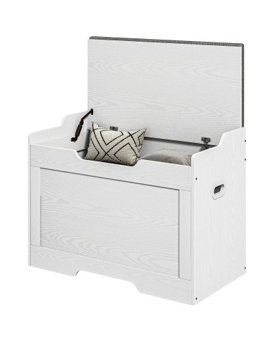  Panca Contenitore da 103L Multifunzione in Legno con Cuscino in Tessuto, 75x40x56cm, Bianco