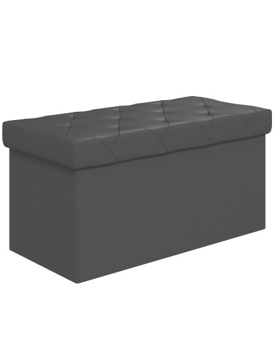 84L Folding Storage Ottoman Bench, Padded Faux Leather Lid, 76x38x38cm, Grey