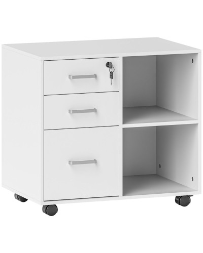  Cassettiera Portadocumenti da Ufficio con 3 Cassetti, Ruote, Serratura e Chiavi, 60x40x56 cm, Bianco