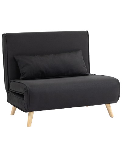  Poltrona Letto 3 in 1 con Schienale Reclinabile su 6 Posizioni in Tessuto, 94x78x80 cm, Nero