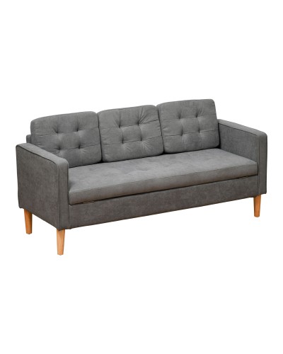 Modern 3-Seater Grey Fabric Sofa with Storage and Scandinavian Design, Grey, 166.5x62x82cm