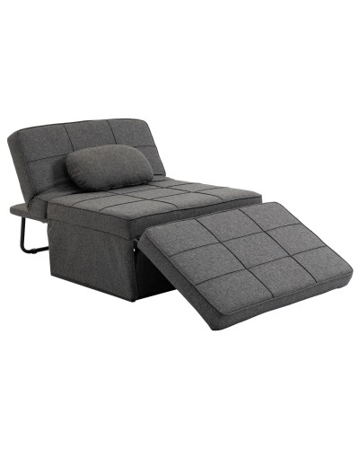 3-in-1 Sleeper Chair with Adjustable Backrest and Pillow, Linen-Look Fabric, 95x179x78 cm, Grey