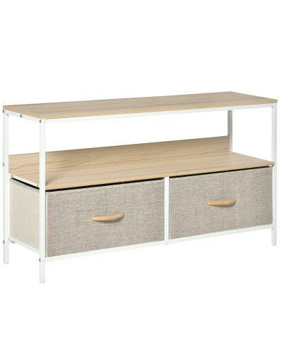 47" TV Stand with Fabric Folding Drawers and Metal & MDF Shelf, 98x29x56cm, Wood Color