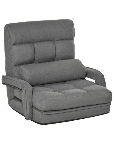 Single Sofa Bed Armchair with Pillow and 5-Level Adjustable Backrest, 62x78x70 cm, Grey