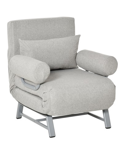  Poltrona Letto Singolo con Schienale Reclinabile 5 Livelli con Cuscino Extra, Tessuto e Metallo, 73x74x81cm, Grigio