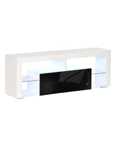 White TV Stand with 20-Color LED Lights and Remote Control for TVs up to 55", 140x35x52 cm