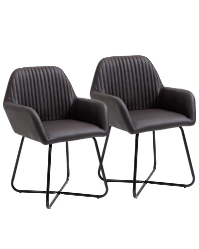  Set 2 Sedie Moderne per Sala da Pranzo, Cucina o Soggiorno, Sedie Imbottite in Similpelle Marrone 60x56.5x85cm