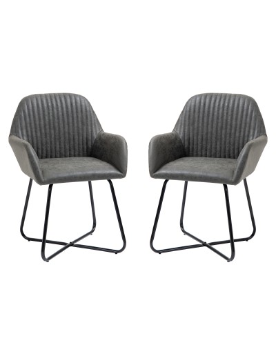 Set of 2 Modern Dining Chairs, Kitchen or Living Room, Gray Faux Leather Upholstered Chairs 60x56.5x85cm