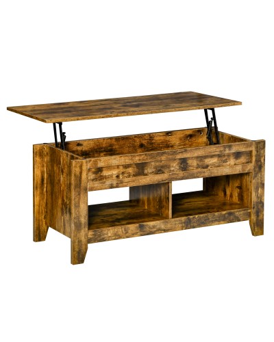 Industrial Style Coffee Table with Lift-Top and Storage, Rustic Brown, 105x50x49cm