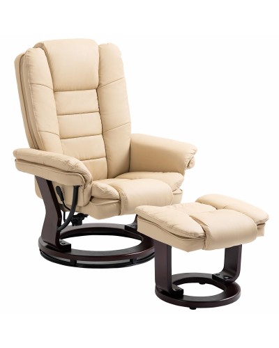  Set Poltrona Relax e Pouf Poggiapiedi, Girevole a 360° e Reclinabile, Similpelle PU