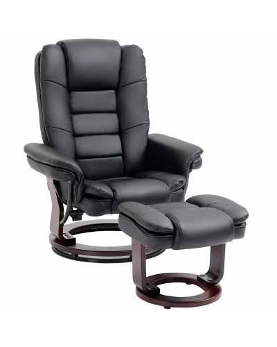 Relaxing Armchair and Footrest Ottoman Set, 360° Swivel and Reclining, PU Leather