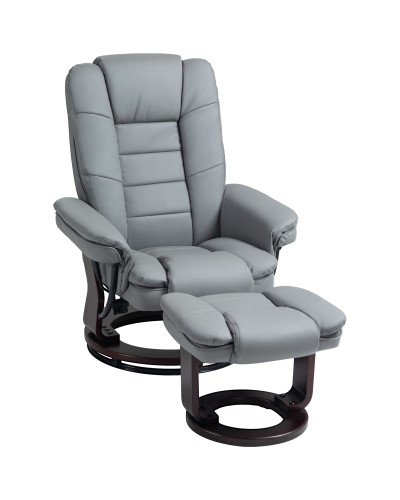 Reclining Armchair with Footrest, Headrest, and Armrests, PU Leather and Steel, 85x82x106 cm, Grey