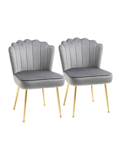  Set 2 Sedie Moderne e Imbottite per Salotto o Soggiorno con Rivestimento Effetto Vellutato, 57x58x88cm, Grigio