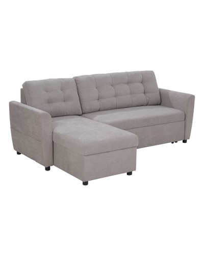  Divano Letto Angolare 3 Posti con Chaise Longue Contenitore in Tessuto, 217x134x85cm, Grigio