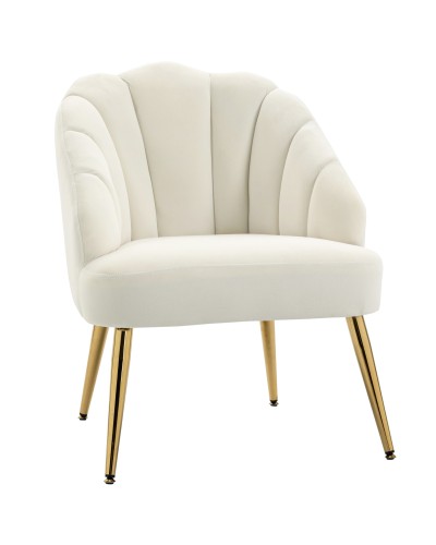 Cream Velvet Shell Back Armchair with Steel Legs for Bedroom and Living Room, 63x65x84cm