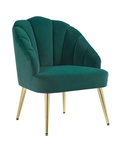 Art Deco Velvet Shell Accent Chair, Green