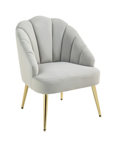 Art Deco Style Shell Velvet Armchair, Bedroom & Living Room Accent Chair, Steel Frame, 63x65x84 cm, Grey