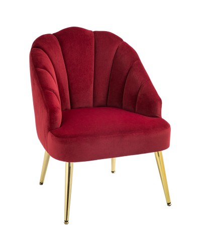 Art Deco Style Velvet Shell Chair for Bedroom and Living Room, Steel Frame, 63x65x84 cm, Red