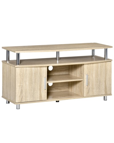  Mobile TV Moderno con 2 Ripiani, Fori Passacavi e 2 Armadietti in MDF 105x40x55cm - Quercia