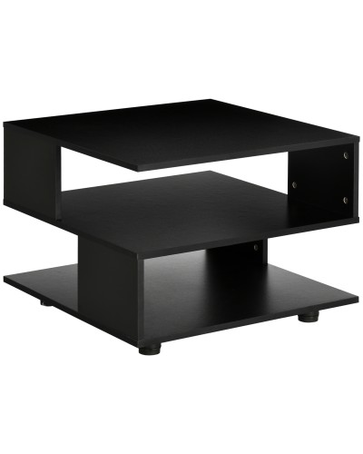  Tavolino da Caffè Asimmetrico in Legno con Ripiani e Piedini Regolabili, 60x60x45cm, Nero