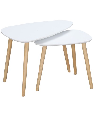 Set of 2 Nesting Coffee Tables, Nordic Style with Wooden Legs, White