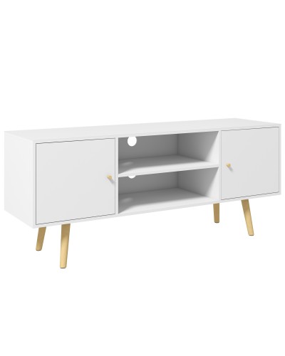 Mobile TV 55" max with 2 Cabinets and 2 Open Shelves, Wood and Chipboard, 120x34x50 cm, White