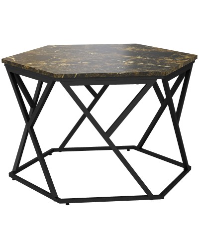 Modern Coffee Table with Marble Effect Top, MDF and Steel Frame, 81x70x51.2 cm, Black