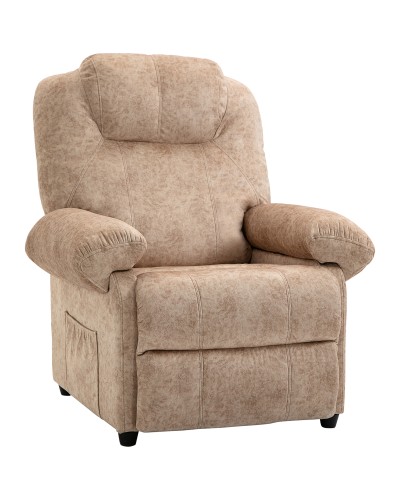 Manual Reclining Relax Chair in Fabric with Extendable Footrest and Side Pocket, Beige